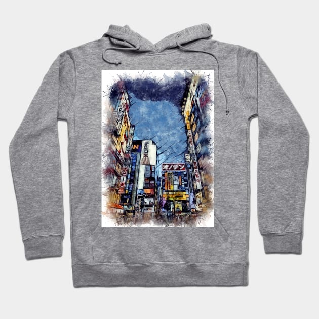 Tokyo City Streets Travel Poster Series watercolor ink edition 02 Hoodie by Naumovski